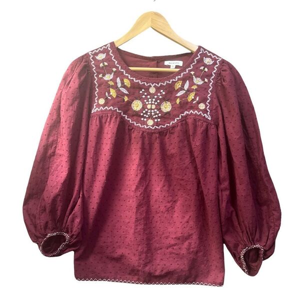 MAX STUDIO BALLOON SLEEVE SWISS DOT EMBROIDERED BLOUSE TOP SIZE L NWOT - Picture 1 of 6